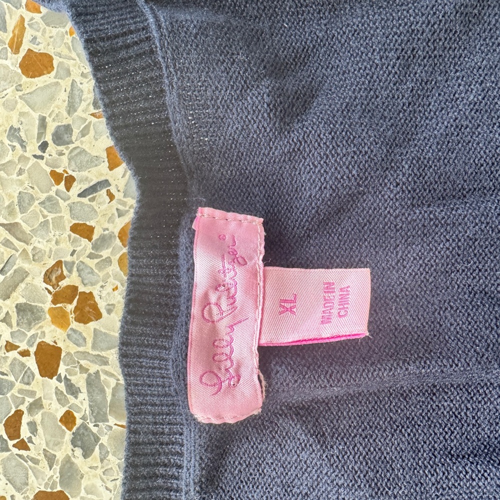 Lilly Pulitzer Navy Argyle Sweater with Pink and White - Picture 4 of 4